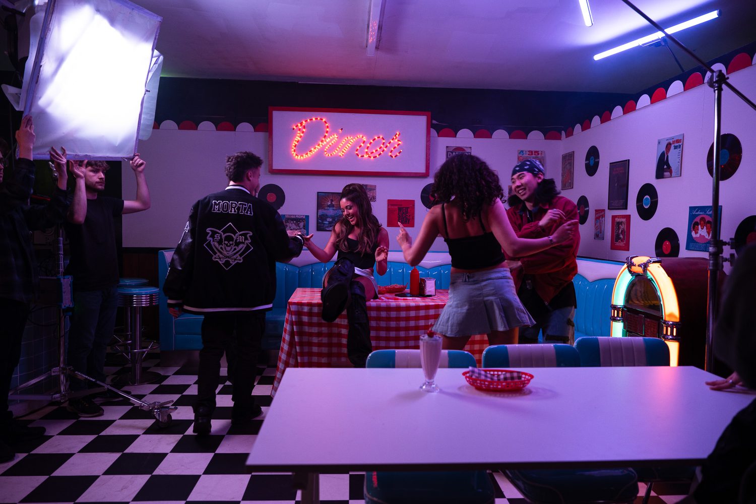 Retro diner set with the crew working